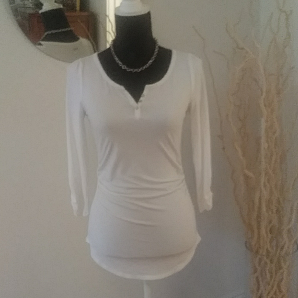 WHBM WINTER WHITE RUCHED FITTED TOP SZ XS
